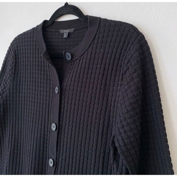 COS Waffle Jacket Button Front Black Long Sleeves Pockets Cotton Women's size Me - Picture 2 of 7